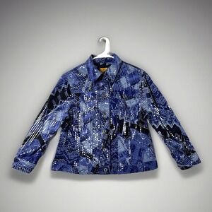 Ruby Rd Womens Blue Textured Shiny Trucker Jean Style Statement Jacket Size 12